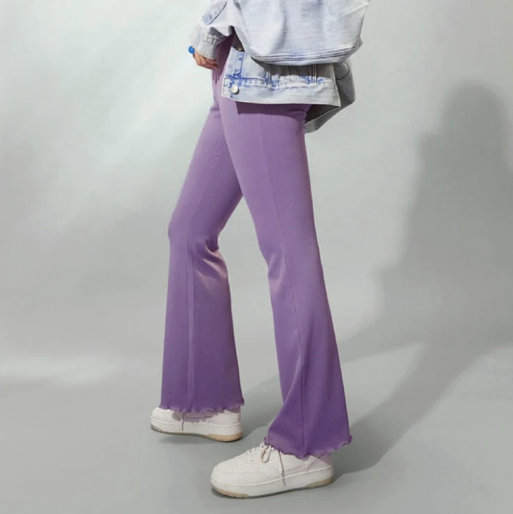 Purple Flare Rib-knit Pants with Lettuce Trim - Picture 11 of 14